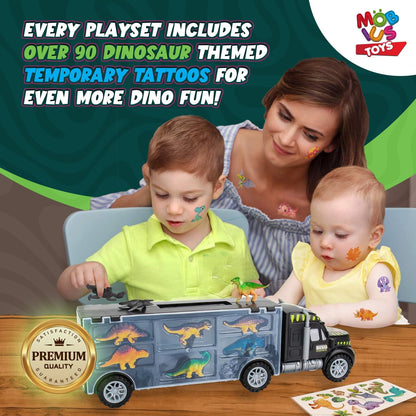 Dinosaur Truck Carrier with 12 Dinosaurs Action Figures & Temporary Dinosaur Tattoos