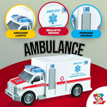 Cargar imagen en el visor de la galería, Playset of 4 Police Vehicles Includes Police Car, Helicopter, Motorcycle, Toy Ambulance
