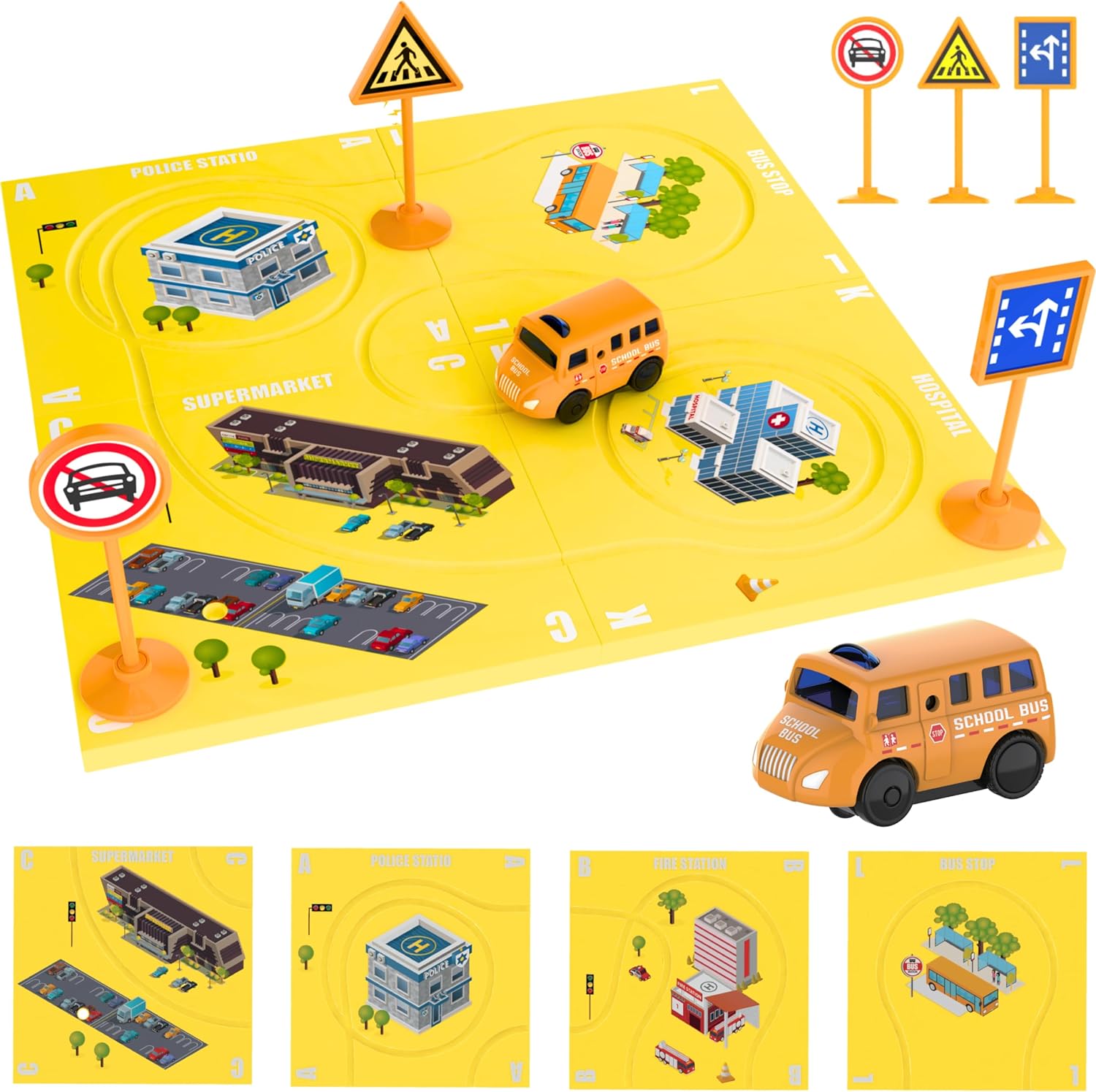 (8 Piece) Puzzle Racer Kids Car Track Set - Magnet Toddler Race Tracks for Kids 3-5