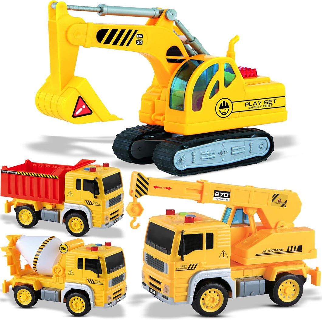 Construction Truck Playset for Boys and Girls – Includes Crane, Excavator, Dump Truck, Cement Truck