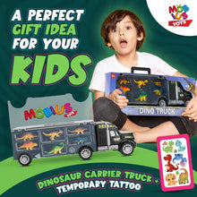 Cargar imagen en el visor de la galería, Dinosaur Truck Carrier with 12 Dinosaurs Action Figures &amp; Temporary Dinosaur Tattoos
