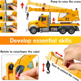 Juego de juguetes de camión grúa: camión grúa de construcción para niños con brazo extensible, rotación, varios accesorios y botones