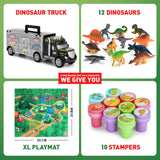 Camión transportador de dinosaurios con 12 figuras de acción de juguete de dinosaurios con tapete de juego XL
