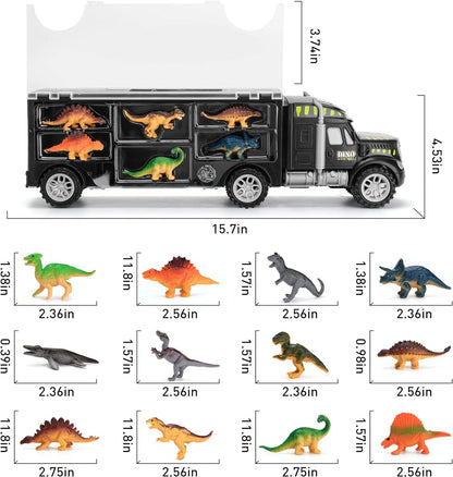 Dinosaur Truck Carrier with 12 Toy Action Figure Dinosaurs with XL Playmat