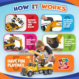 Camiones de plataforma con excavadora de juguete para niños: camiones de plataforma con juguetes de construcción impulsados ​​por fricción 
