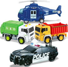 Cargar imagen en el visor de la galería, City Car Toy Playset of 4 Vehicles - Friction-Powered w/ Realistic Lights &amp; Sounds
