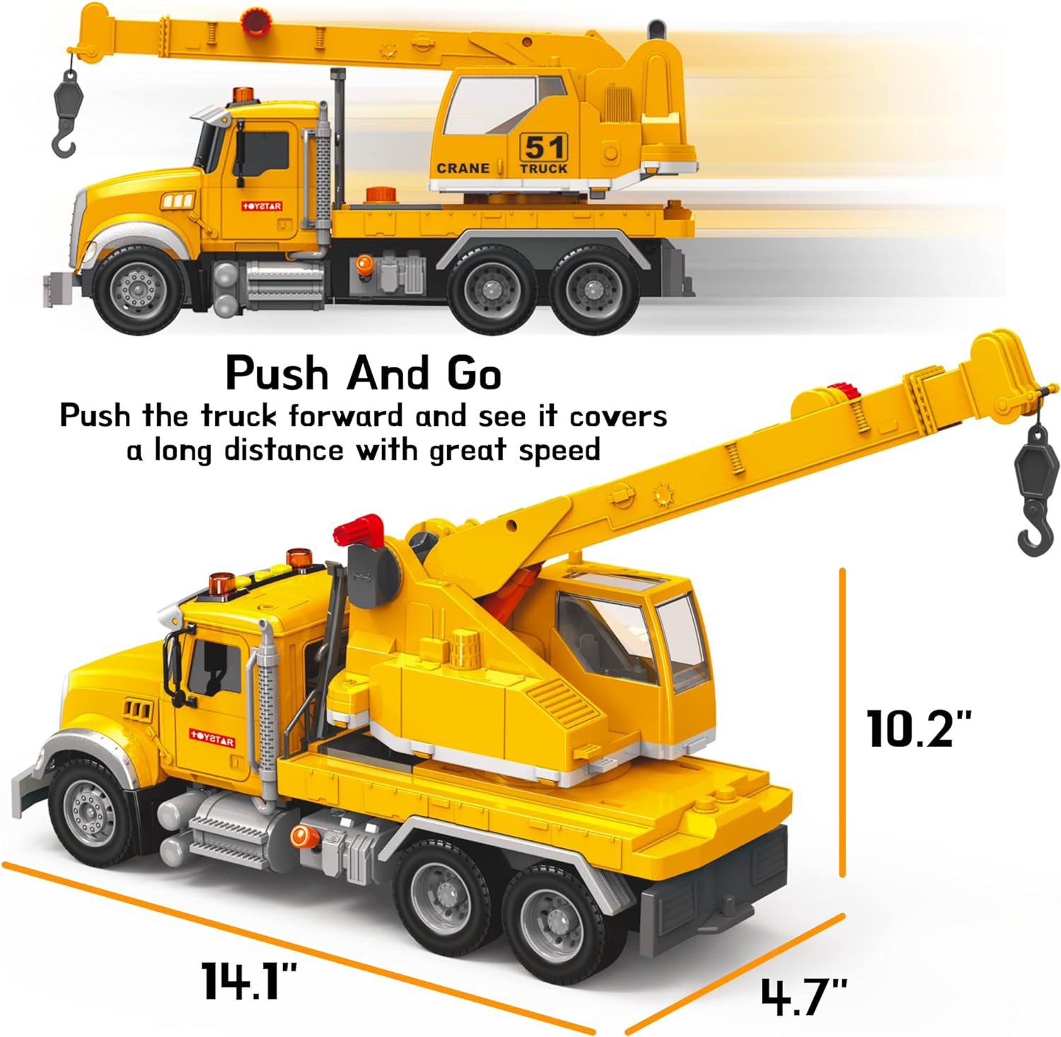 Crane Truck Toy Set - Kids Construction Crane Truck w/Extending Arm, Rotation, Various Props and Buttons