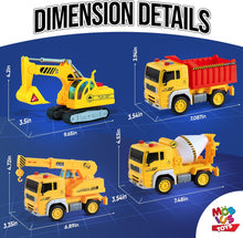 Cargar imagen en el visor de la galería, Construction Truck Playset for Boys and Girls – Includes Crane, Excavator, Dump Truck, Cement Truck
