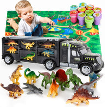 Cargar imagen en el visor de la galería, Dinosaur Truck Carrier with 12 Toy Action Figure Dinosaurs with XL Playmat
