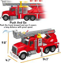 Cargar imagen en el visor de la galería, Fire Truck Toy Set with Water Spraying Hose, Rotating Ladder + 3 Fireman Firefighters
