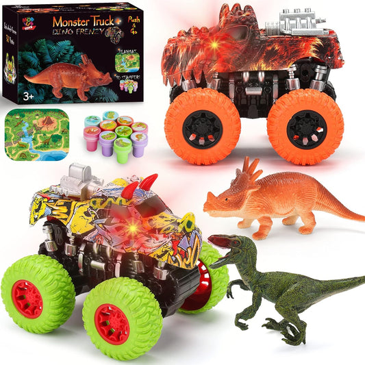 Camiones monstruo de dinosaurios: coches dinosaurio con tracción por fricción 