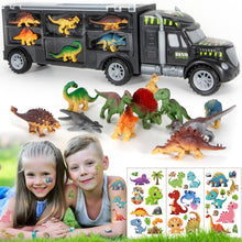 Cargar imagen en el visor de la galería, Dinosaur Truck Carrier with 12 Dinosaurs Action Figures &amp; Temporary Dinosaur Tattoos
