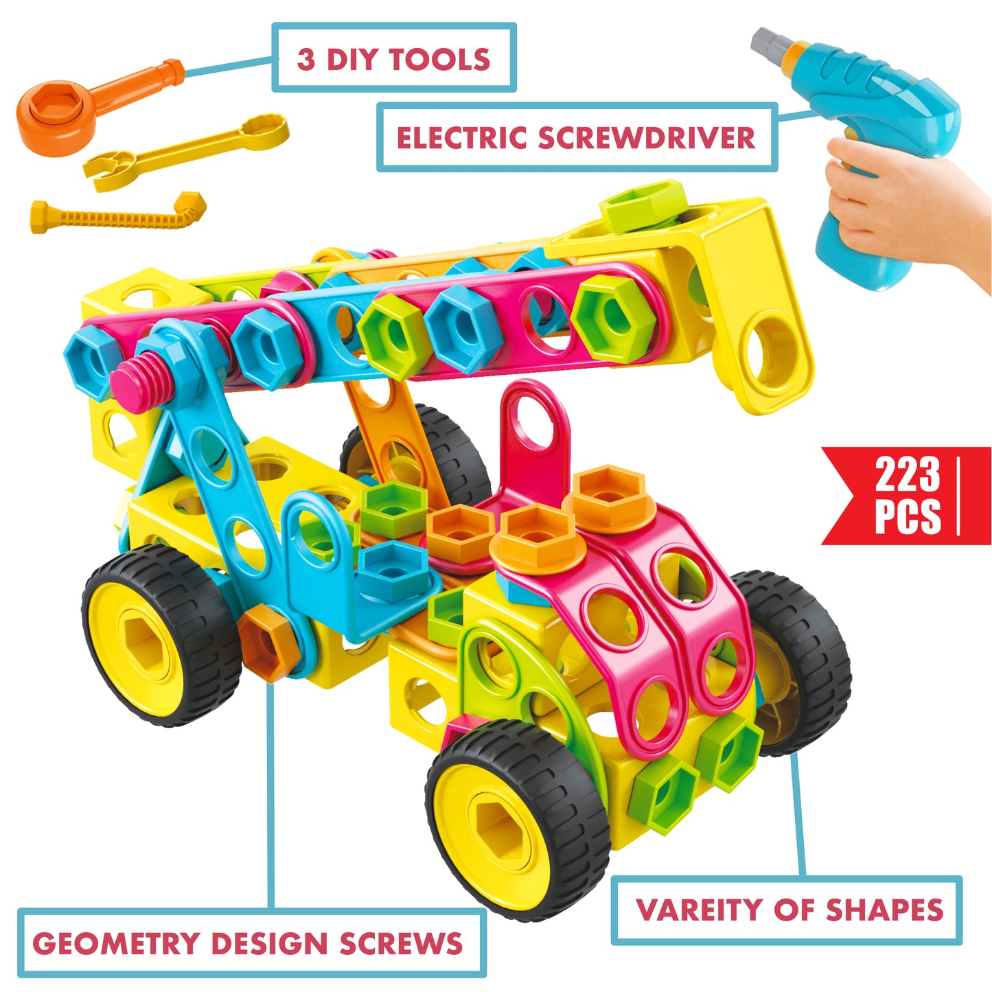 STEM Toys KIT 223 Piece Educational Construction Set with Drill