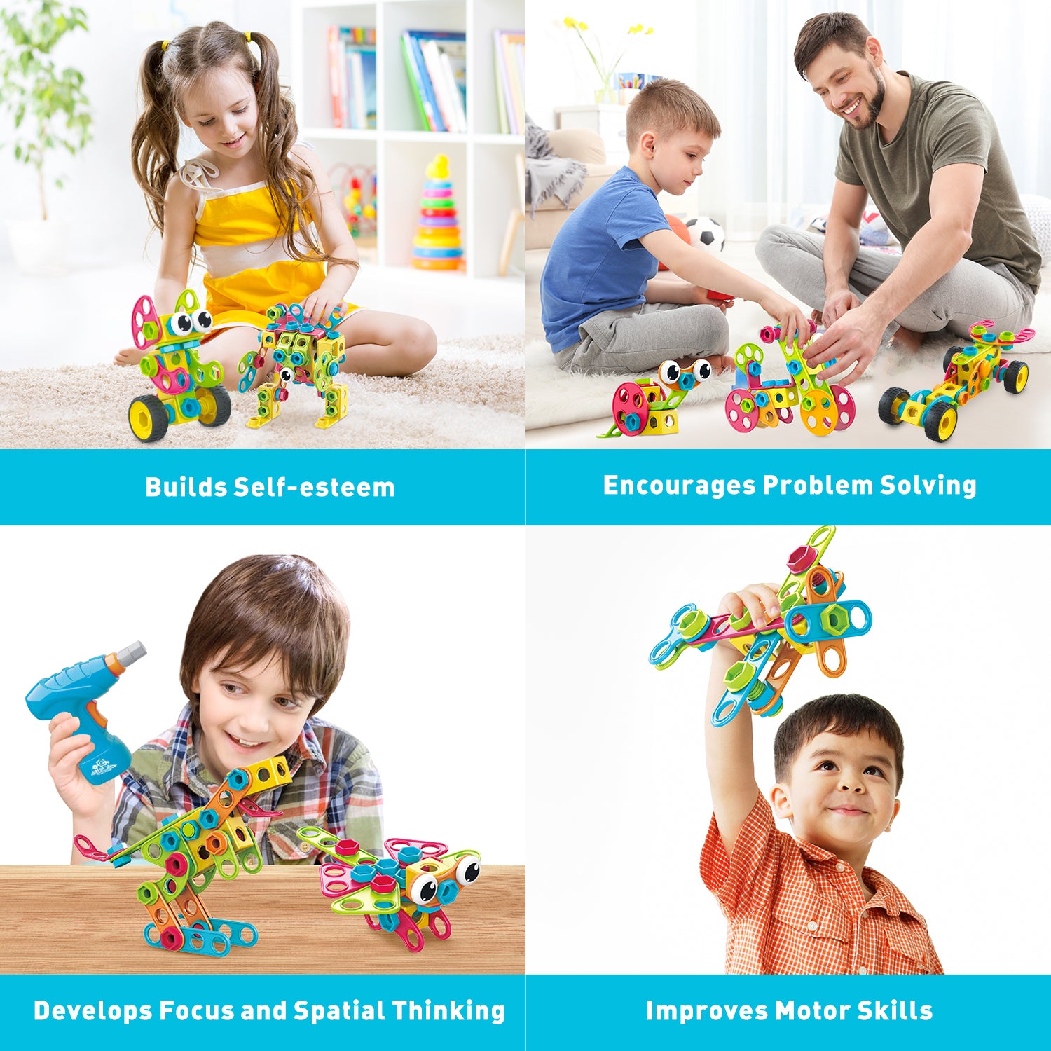 Haifeng 223 Pieces Drill Activity Center STEM Learning Kit with Toy  Electric Drill, Mosaic Puzzle Construction Engineering Building Blocks Set,  Best