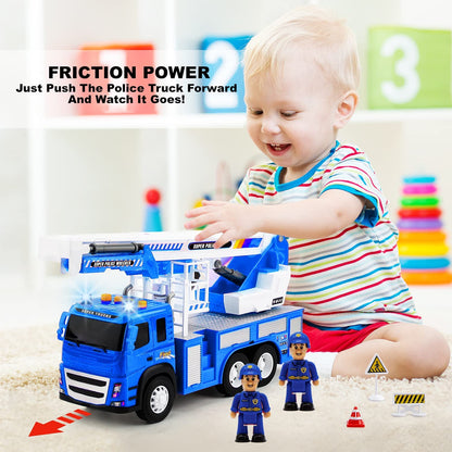 1:12 Scale Police Truck Toy Playset with Realistic Vehicle, Police Officers and Road Signs