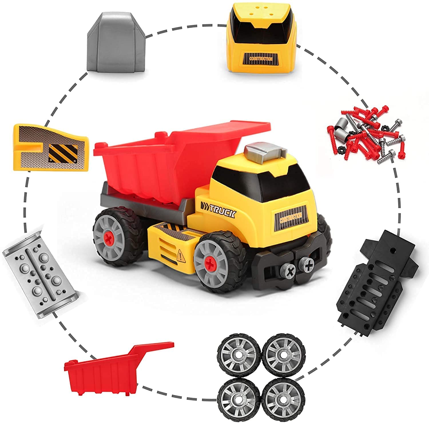 7-in-1 Take Apart Construction Toys with Accessories | Push and Go Toys for Boys and Girls