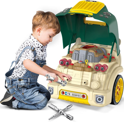 Green Large Truck Engine Toys for 4 Year Old Boys - Educational Model Engine Mechanic Build Playset w/Lights & Sounds