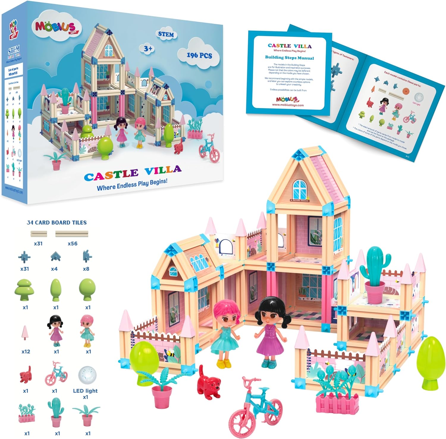 3D Princess Castle Villa Doll House Building Toy Set