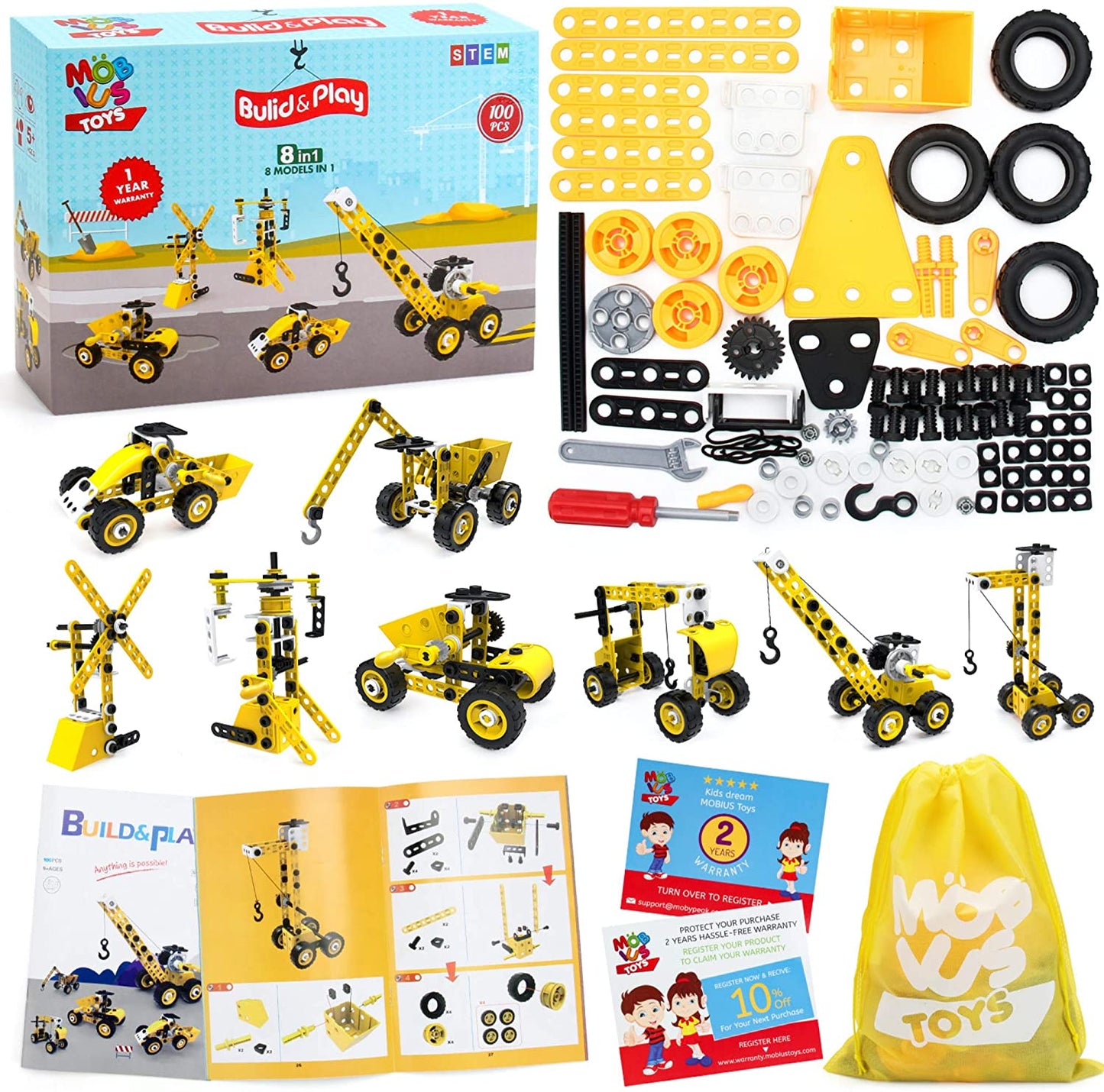 100 Piece 8-in-1 DIY Learning Construction Toy | STEM Toys for Boys and Girls