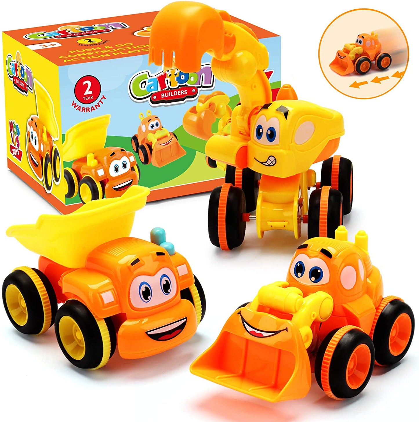 3 Friction Powered Trucks for 2+ Year Old Boys | Push and Go Toys for Boys & Girls