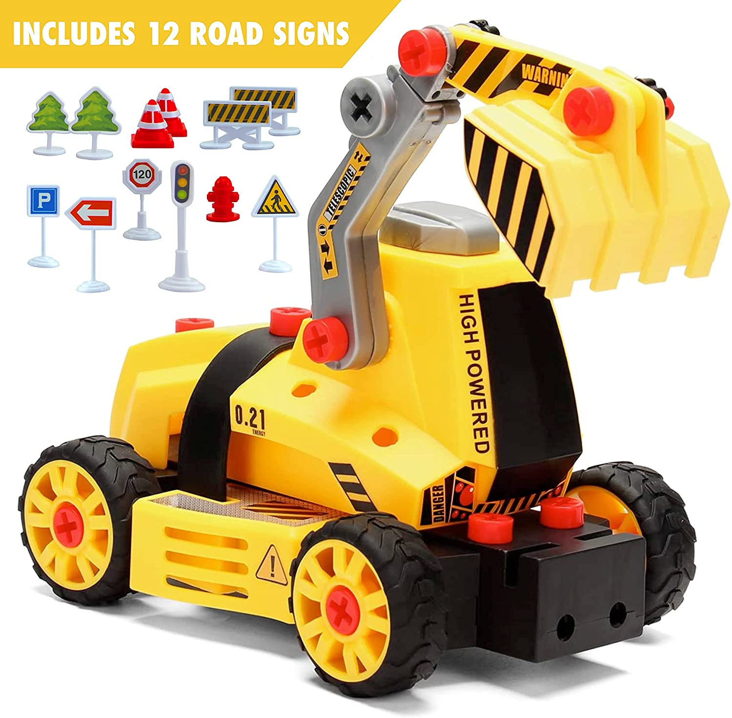 7-in-1 Take Apart Construction Toys with Accessories | Push and Go Toys for Boys and Girls