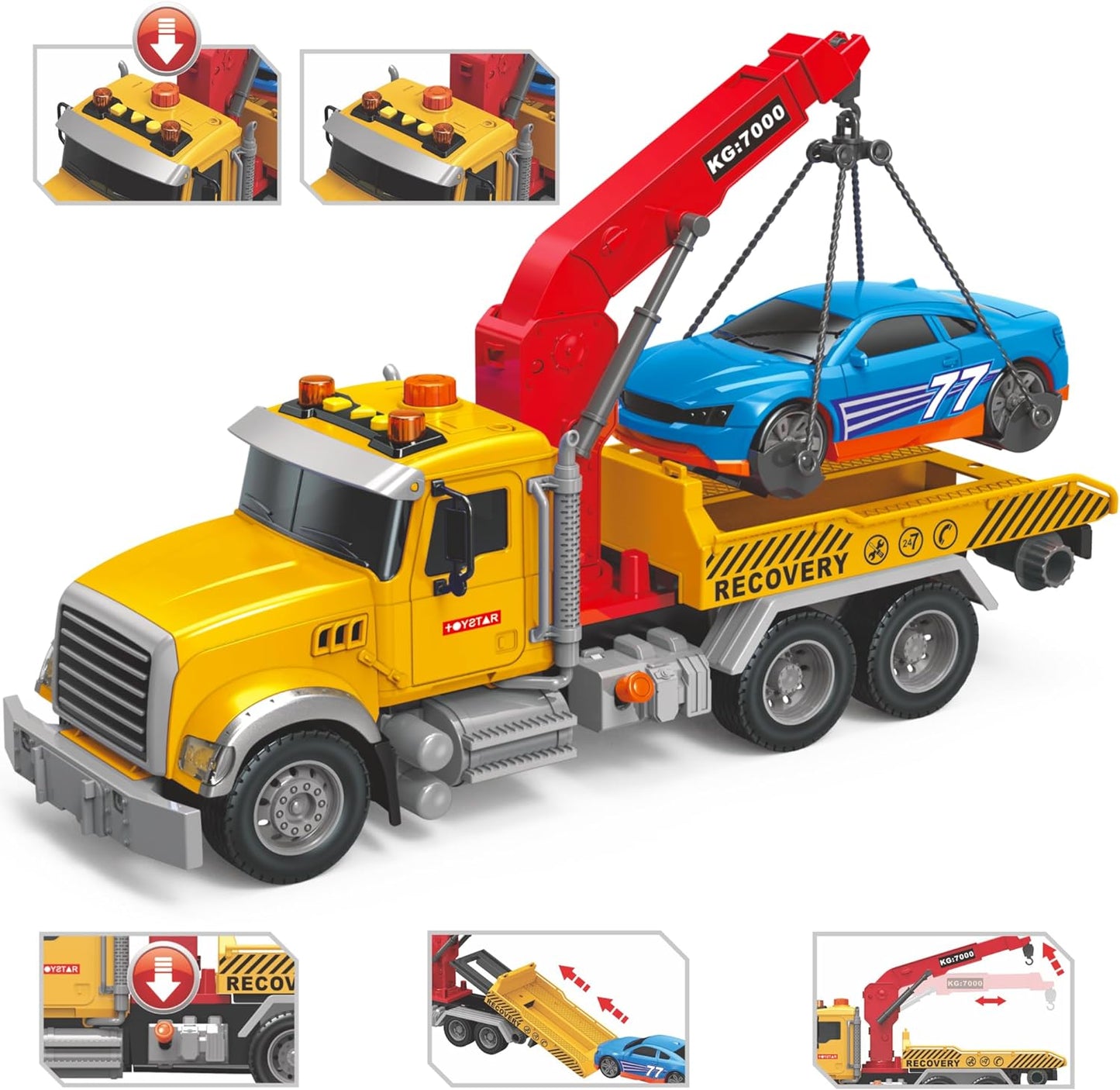 Tow Truck Toy Flatbed and Crane
