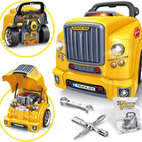 Camión de juguete amarillo grande con motor para niños de 4 años: juego educativo de construcción de un mecánico de motores con luces y sonidos