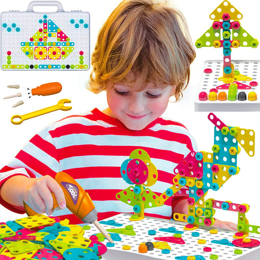 Stem Toys Kit 223 Pcs with Drill | Educational Construction Set + Mechanical Screwdriver, Creative Engineering Toy - Building Blocks, Car Wheels and