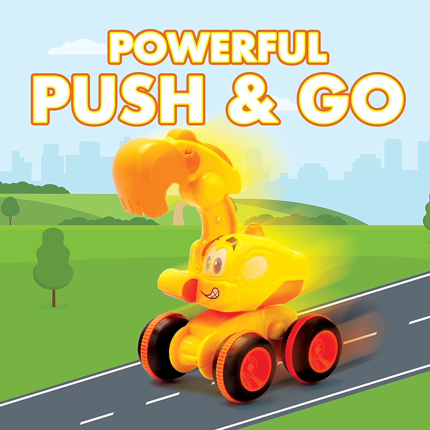 3 Friction Powered Trucks with Accessories | Push and Go Toys for Boys & Girls