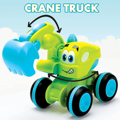 4 Friction Powered Trucks with Accessories | Push and Go Toys for Boys & Girls