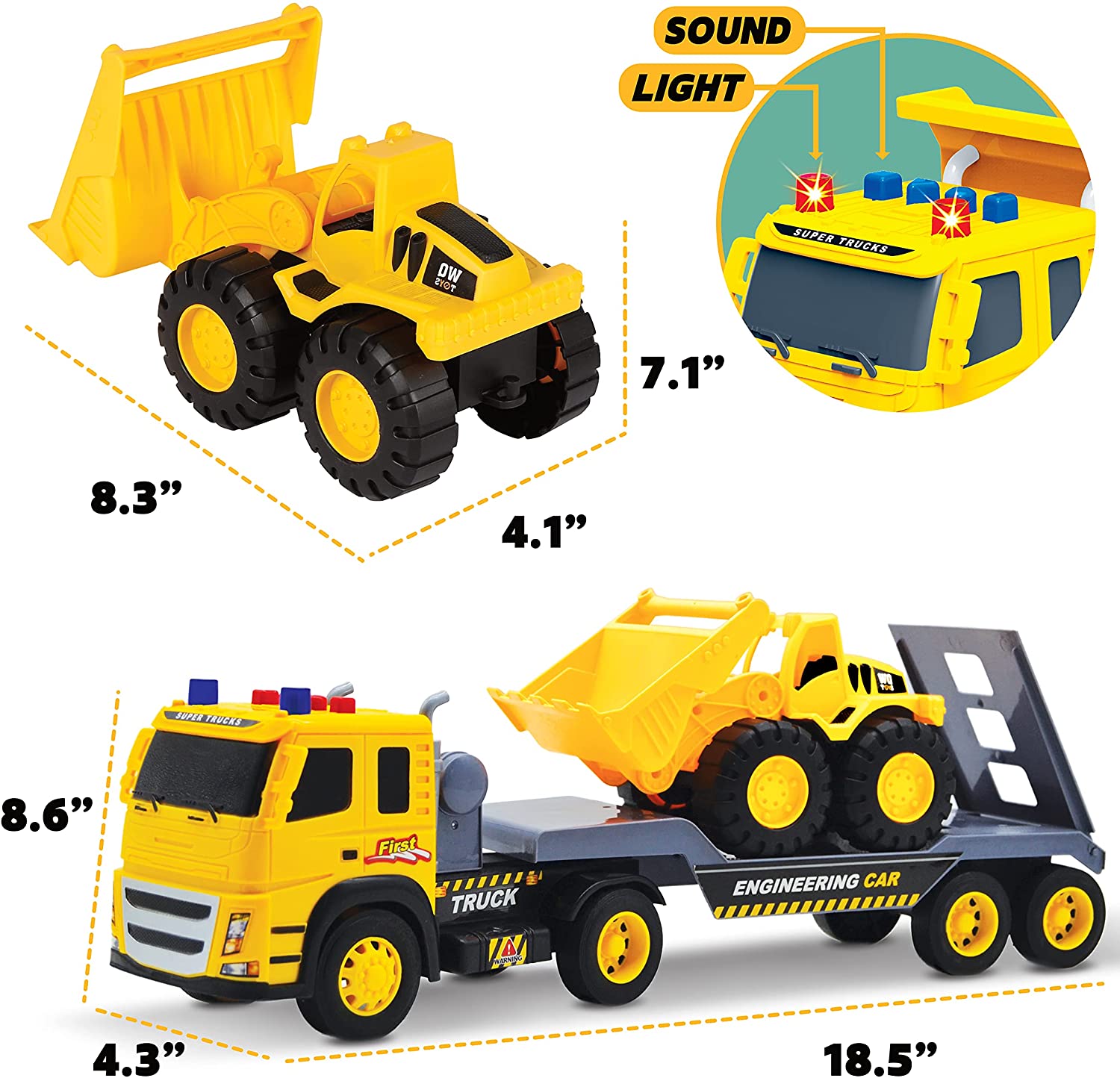 Flatbed Truck with Excavator Tractor | 2 Trucks with Accessories