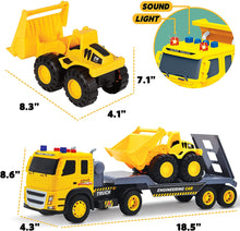 Cargar imagen en el visor de la galería, Camión de plataforma con tractor excavadora | Juego de 2 camiones con accesorios
