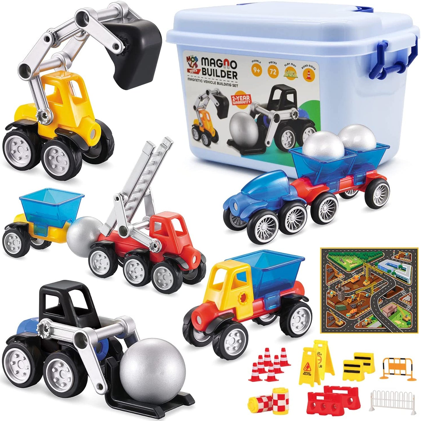 55 Piece Cars Magnetic Building Blocks with Playmat and Accessories