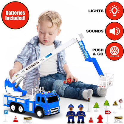 1:12 Scale Police Truck Toy Playset with Realistic Vehicle, Police Officers and Road Signs