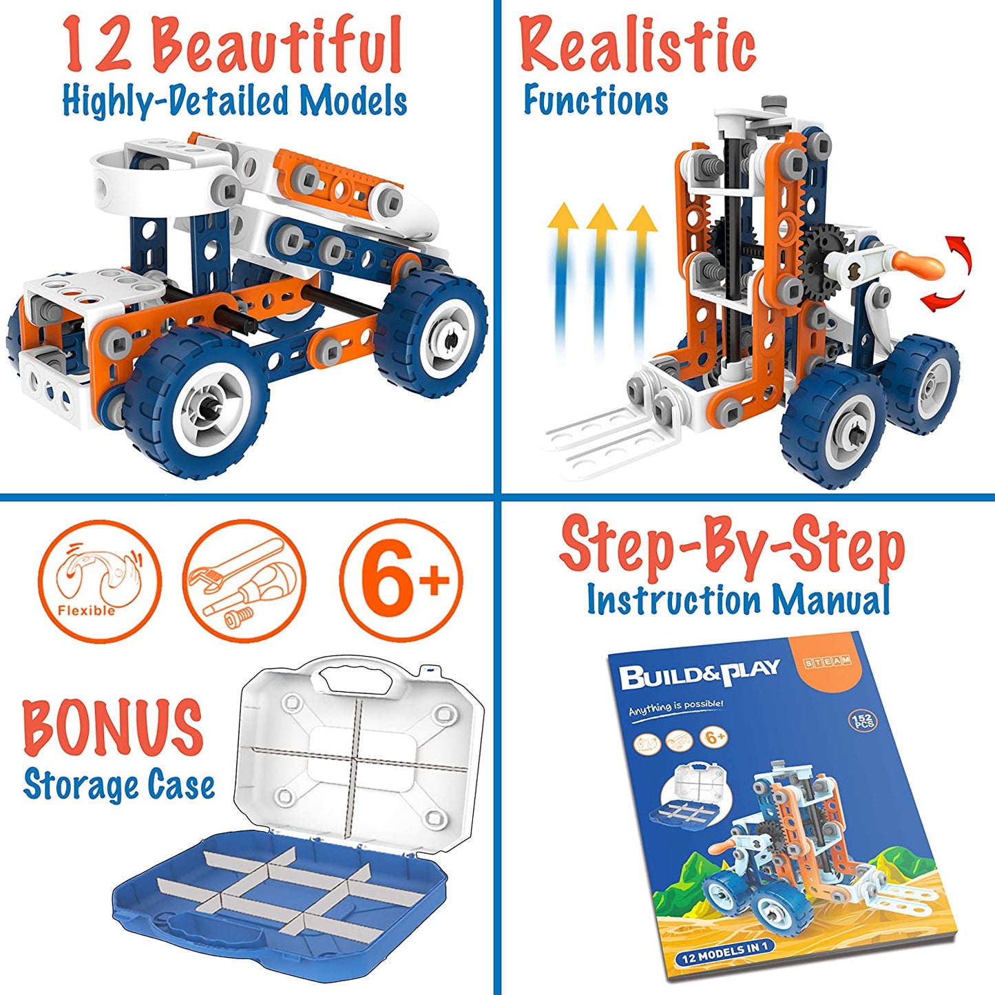 152 Piece 12-in-1 DIY Learning Construction Toy | STEM Toys for Boys and Girls