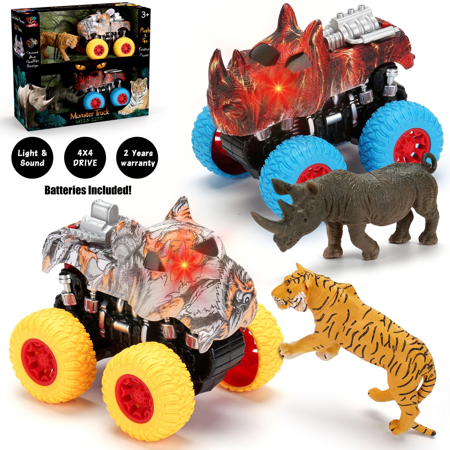 Набор игрушек Monster Truck - 2 грузовика + 2 игрушечных животных