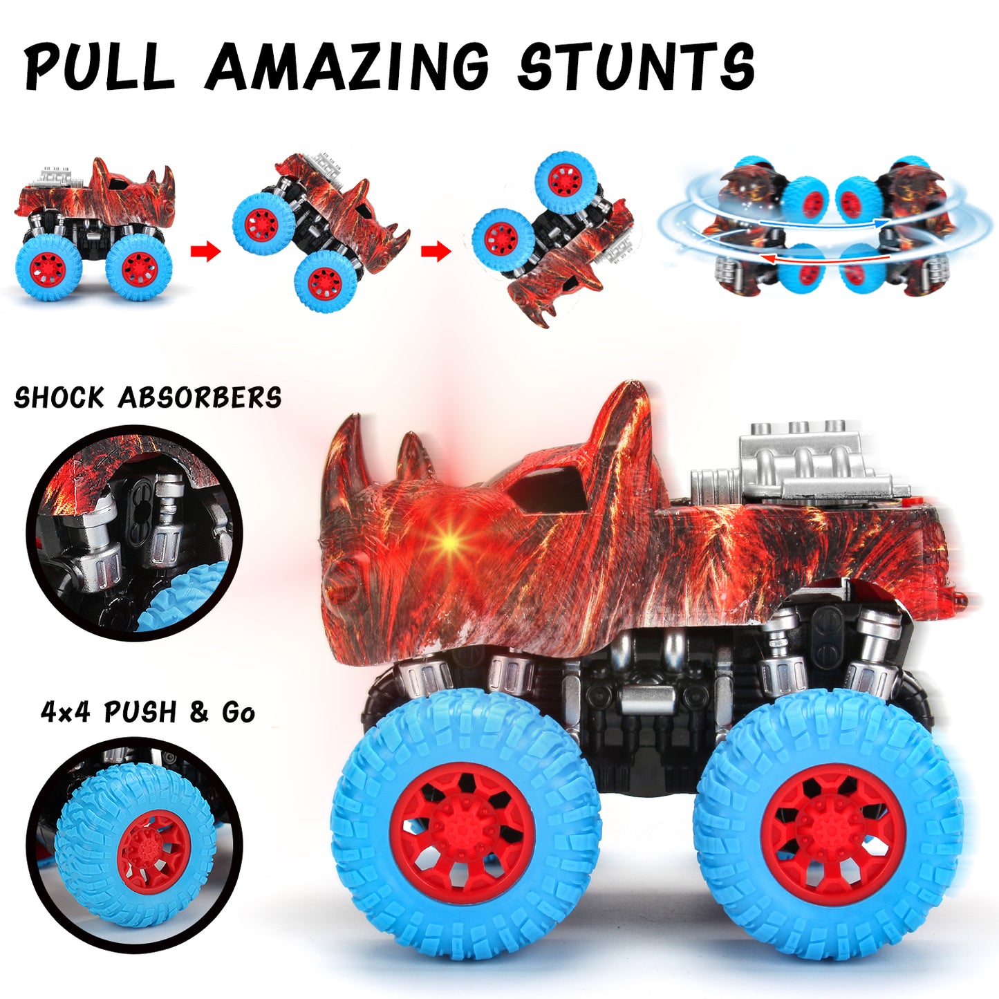 Juego de juguetes Monster Truck - 2 camiones + 2 animales de juguete