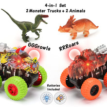 Cargar imagen en el visor de la galería, Juego de juguetes Monster Truck - 2 camiones de dinosaurios + 2 dinosaurios de juguete
